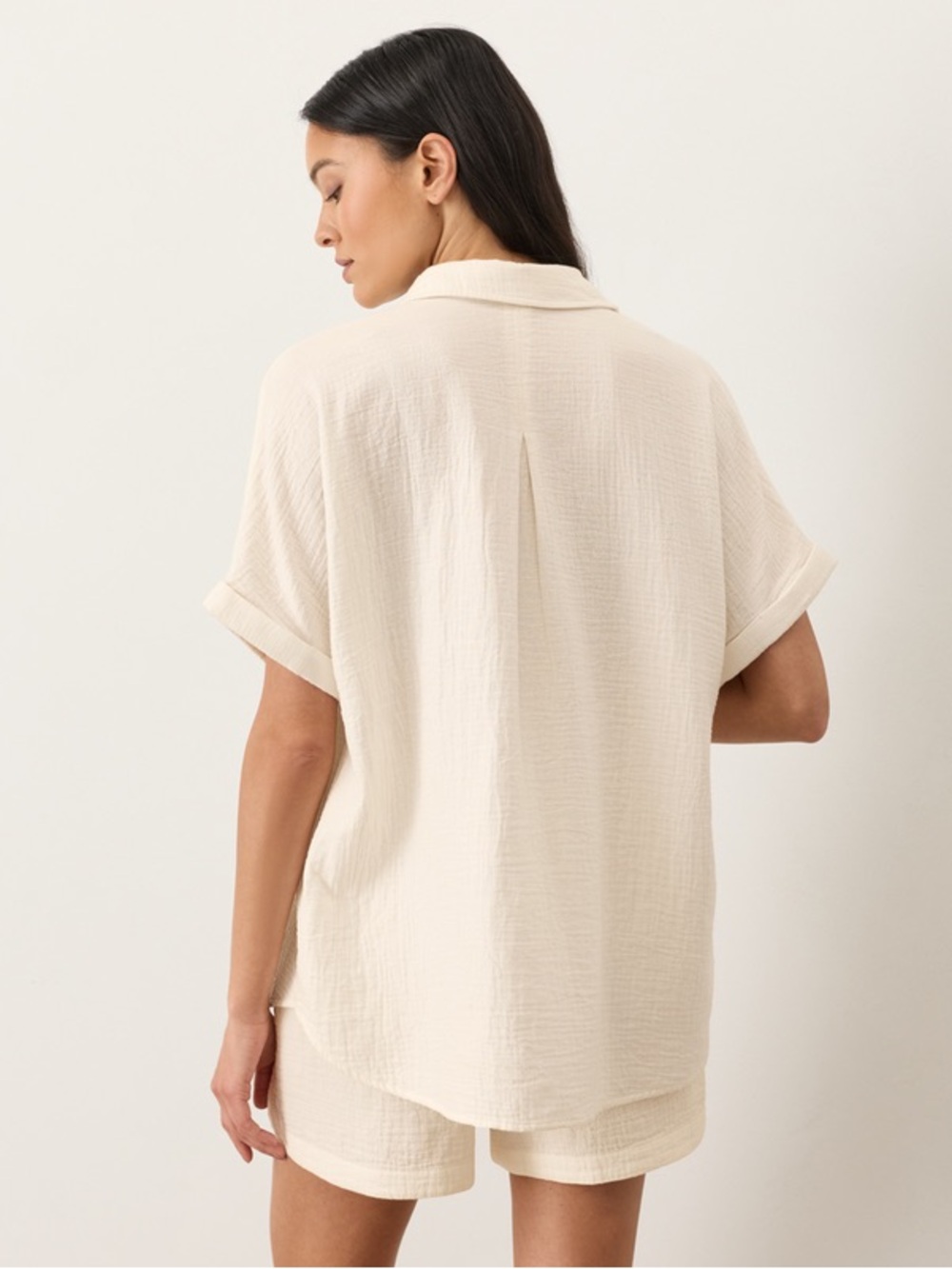 Nwt pact apparel Organic Coastal Double Gauze button down Cream xs $98 - Picture 6 of 11